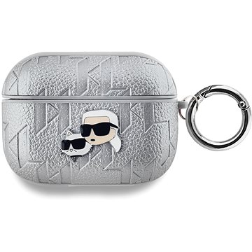 

Karl Lagerfeld PU Embossed Karl and Choupette Heads Pouzdro pro AirPods Pro Silver