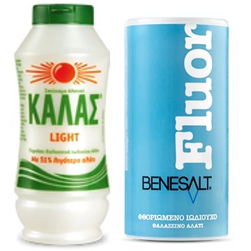 

KALAS LIGHT Jemná mořská sůl 375 g, o 51 % méně soli + BENESŮL Fluoridovaná jodizovaná 250 g