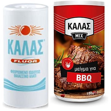 

KALAS FLUOR Jemná fluorovaná jodovaná mořská sůl 250 g + směs na BARBEQUE 150 g