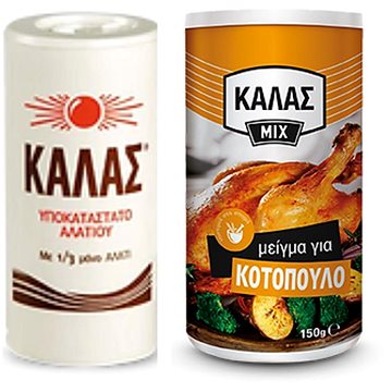 

KALAS Jemná 250 g, obsahuje jen 1 / 3 soli + směs na kuřecí maso 150 g