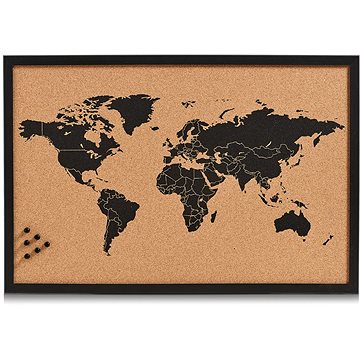 ZELLER Korková nástěnka mapa světa, černohnědá 59 × 40 cm