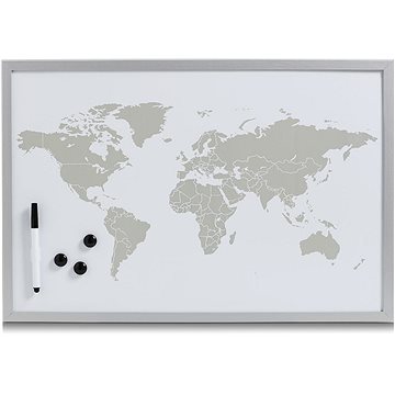 

ZELLER Magnetická nástěnka mapa světa, šedá, bílá 60 × 40 cm