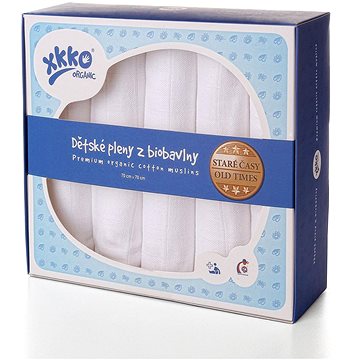 

XKKO Organic dětské pleny z biobavlny 70 × 70 - Staré časy Bílé 5 ks