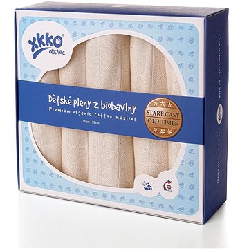 

XKKO Organic dětské pleny z biobavlny 70 × 70 - Staré časy Natural 5 ks