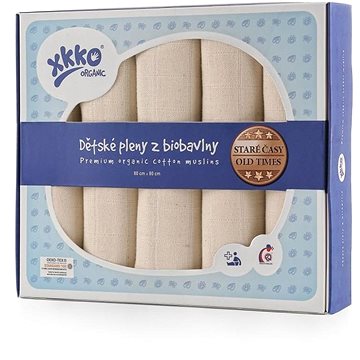 

XKKO Organic dětské pleny z biobavlny 80 × 80 - Staré časy Natural 5 ks