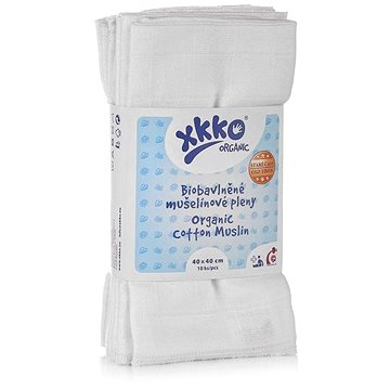 

XKKO Organic dětské pleny z biobavlny 40 × 40 - Staré časy Bílé 10 ks