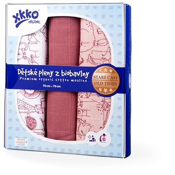

XKKO Organic dětské pleny z biobavlny 70 × 70 - Staré časy Safari Mesa Rose MIX 3 ks