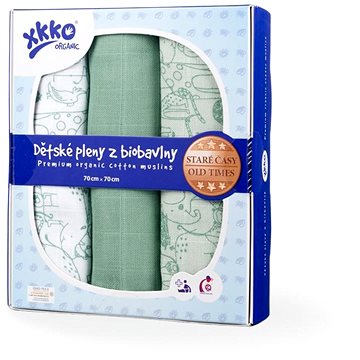

XKKO Organic dětské pleny z biobavlny 70 × 70 - Staré časy Safari Granite Green MIX 3 ks
