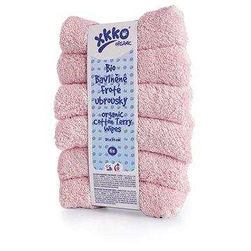 

XKKO Organic BIO bavlněné froté ubrousky 21 × 21 cm, Baby Pink 6 ks
