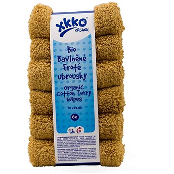 

XKKO Organic BIO bavlněné froté ubrousky 21 × 21 cm, Honey Mustard 6 ks