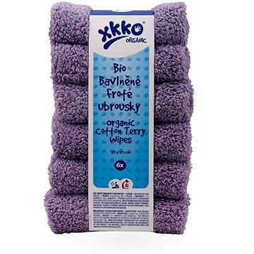 

XKKO Organic BIO bavlněné froté ubrousky 21 × 21 cm, Lavender Aura 6 ks