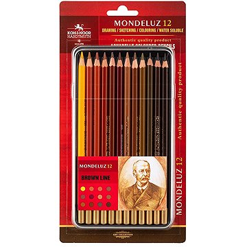 Koh-i-noor Mondeluz 3722/12 Umělecké pastelky, hnědá řada, v plechovém pouzdře 12 ks