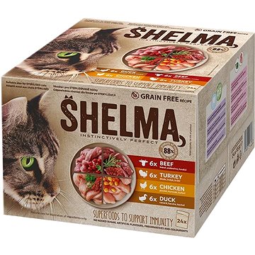 Shelma bezobilné dušené filetky masový výběr 24 × 85 g - Kapsička pro kočky
