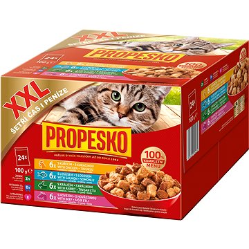 

Propesko kapsičky pro kočky s kuřecím, hovězím, králičím a lososem v omáčce 24 × 100 g