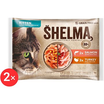 

Shelma Kitten bezobilné dušené filetky losos a krůta pro koťata 2 balení 4 × 85 g