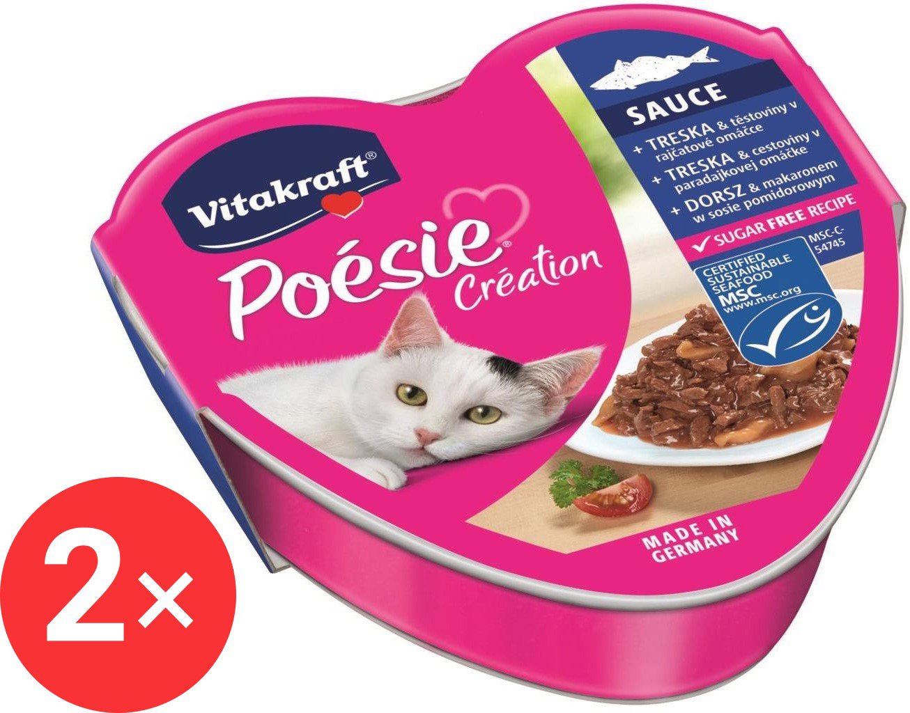 

Vitakraft Cat mokré krmivo Poésie Création treska, těstoviny, rajče 2 × 85 g