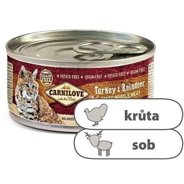 

Carnilove Konzerva s krůtím a sobem pro dospělé kočky 100 g