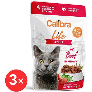 

Calibra Cat Life kapsička pro dospělé kočky s hovězím v omáčce 3 × 85 g