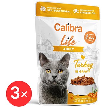 

Calibra Cat Life kapsička pro dospělé kočky s krůtím v omáčce 3 × 85 g