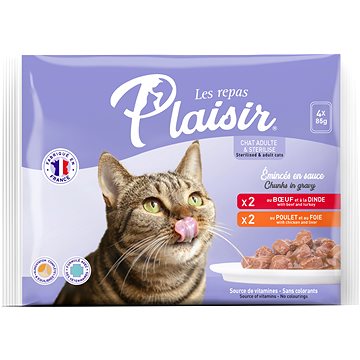 

Plaisir cat MULTIPACK 4 × 85 g / 2× hovězí + 2× kuřecí