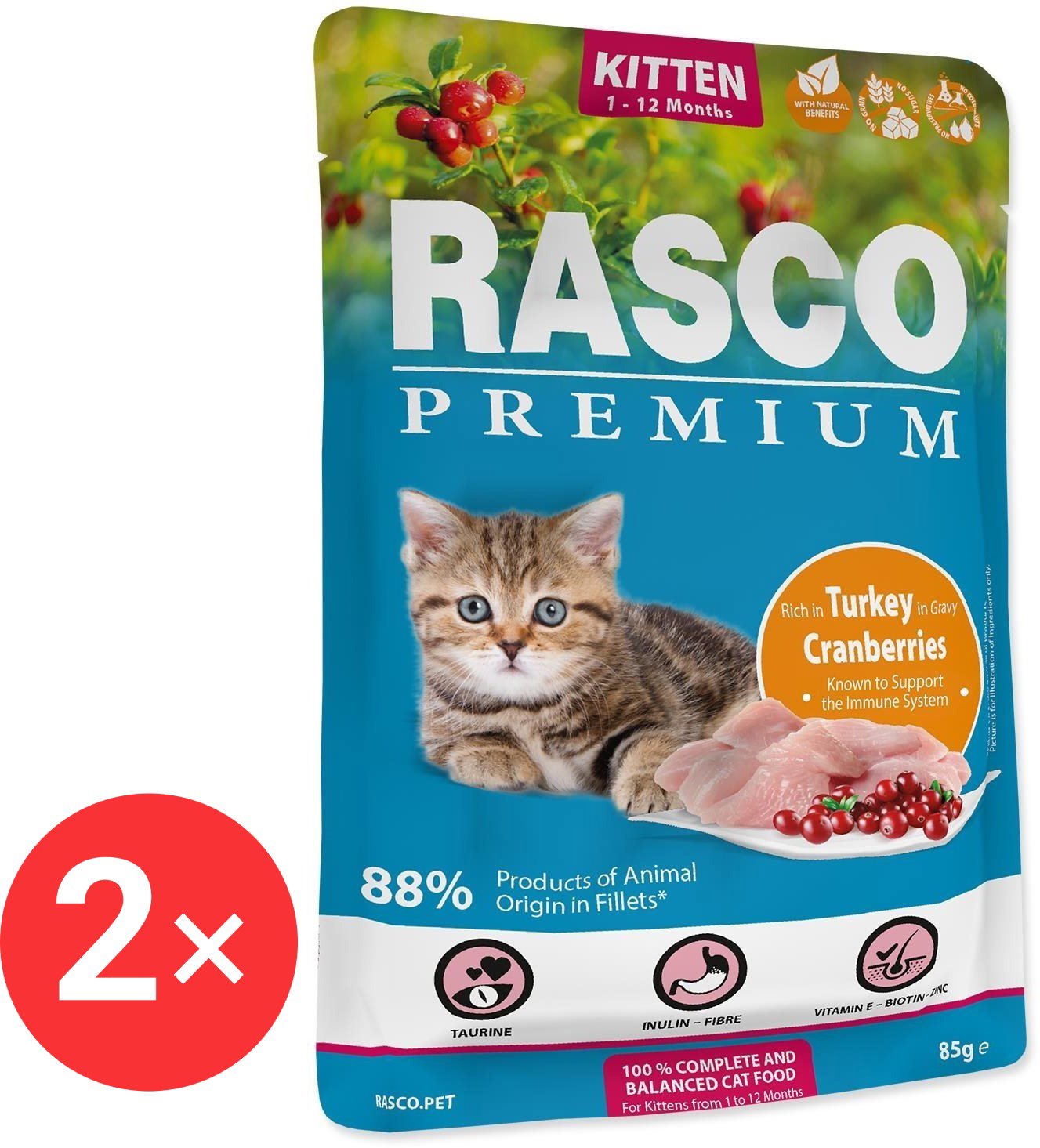 

Rasco Kapsička Premium Kitten krůtí s brusinkou 2 × 85 g