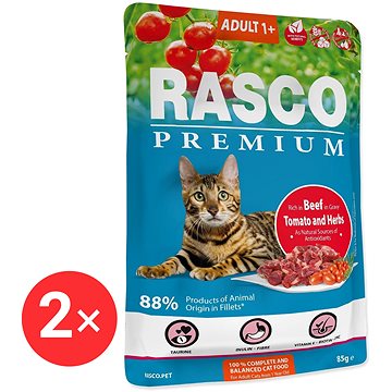 

Rasco Kapsička Premium Adult hovězí s rajčaty a bylinkami 2 × 85 g