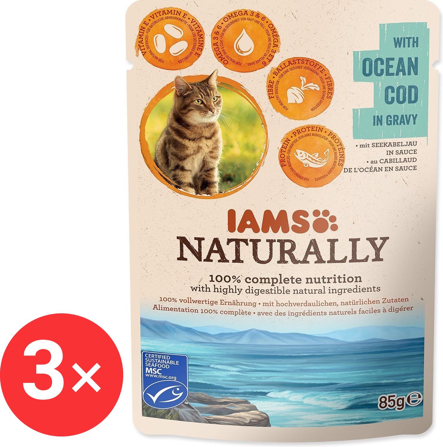 

IAMS Naturally Kapsička treska v omáčce 3 × 85 g