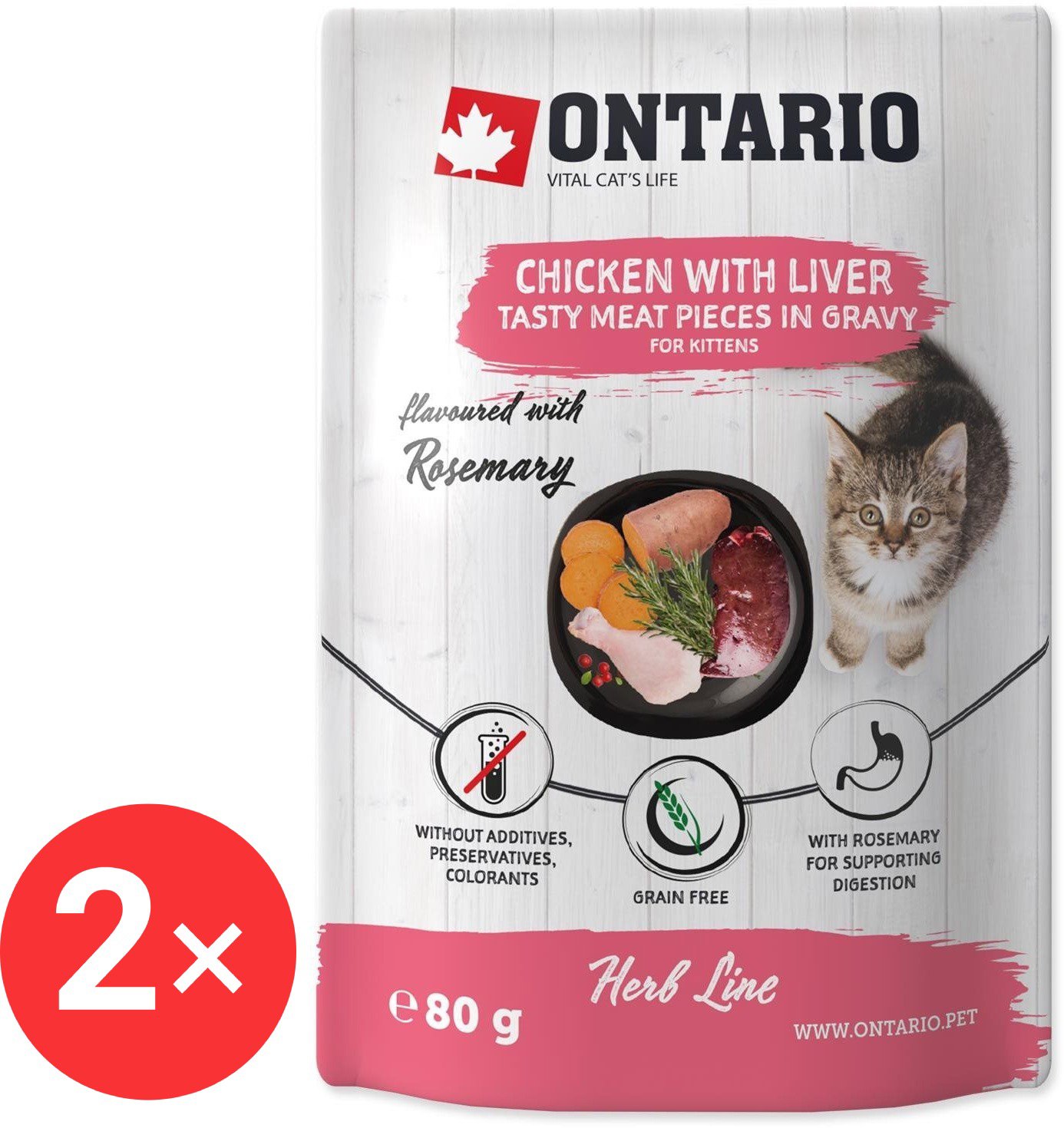 

Ontario Kapsička Kitten kuřecí s játry v omáčce 2 × 80 g