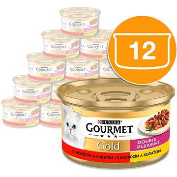 

Gourmet Gold hovězí a kuře, dušené a grilované kousky 12 × 85 g