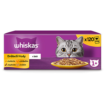 

Whiskas 1+ Drůbeží hody krmivo pro dospělé kočky v želé 120 × 85 g