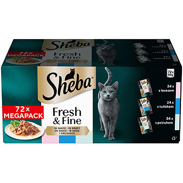 

Sheba Fresh & Fine tuňákové, lososové a pstruží kapsičky v omáčce 72 × 50 g