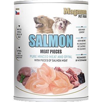 

Magnum konzerva pro psy s mletým hovězím a kousky lososa 800 g