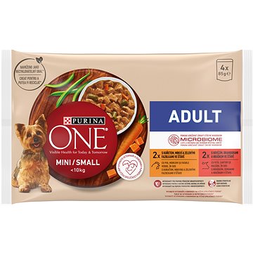 

Purina ONE Mini Dog Adult Multipack kuře a hovězí ve šťávě 4 × 85 g
