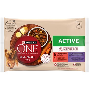 

Purina ONE Mini Dog Active Multipack hovězí a kachna ve šťávě 4 × 85 g