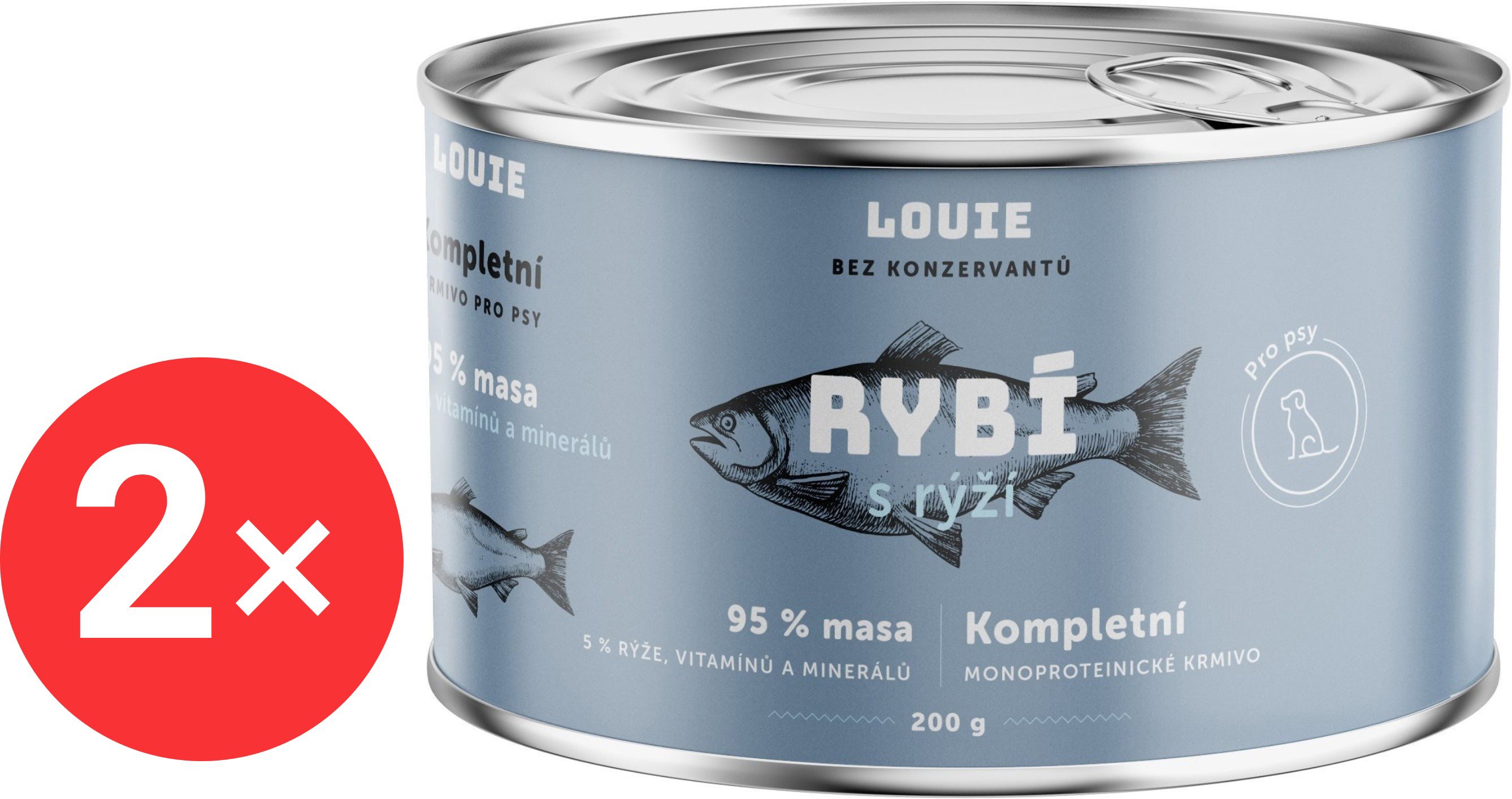 

LOUIE Kompletní monoproteinové krmivo ryba (95%) s rýží (5%) 2 × 200 g