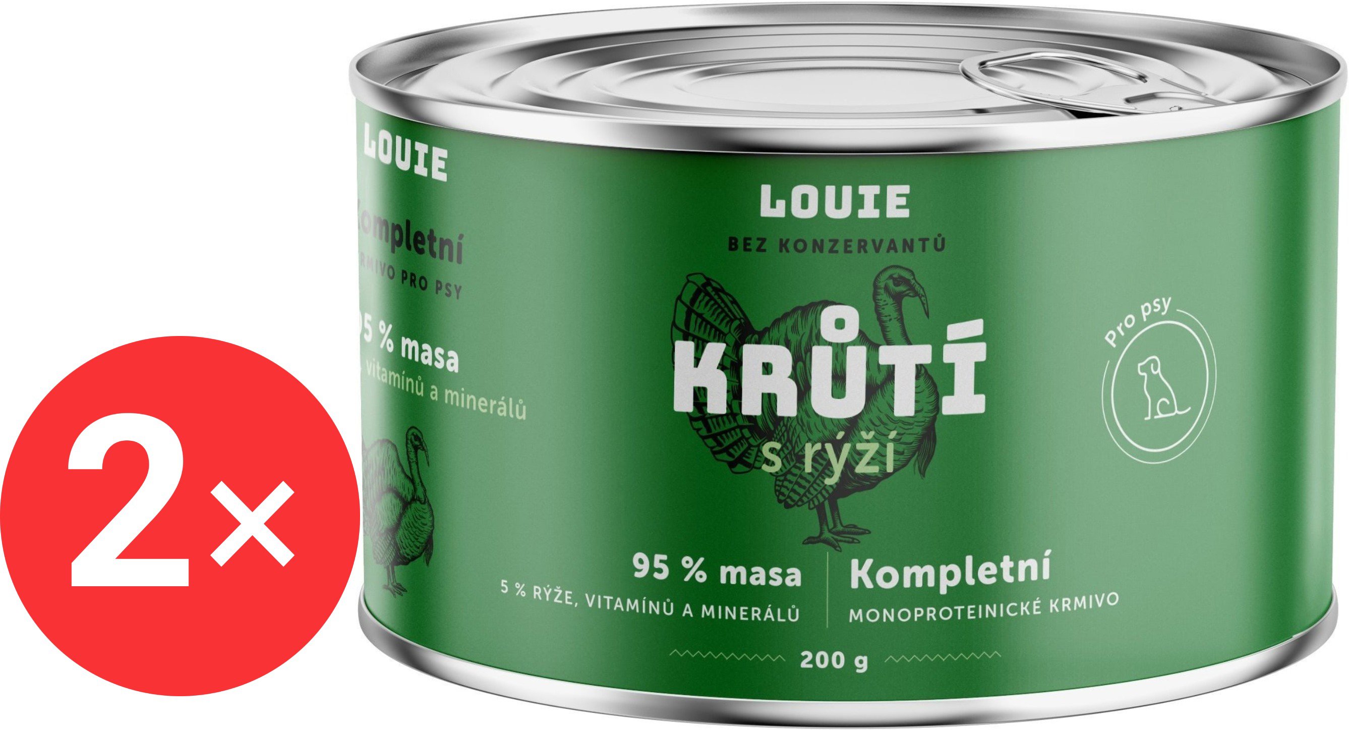 

LOUIE Kompletní monoproteinové krmivo krůta (95%) s rýží (5%) 2 × 200 g
