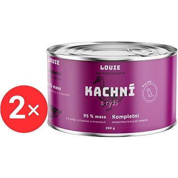

LOUIE Kompletní monoproteinové krmivo kachní (95%) s rýží (5%) 2 × 200 g