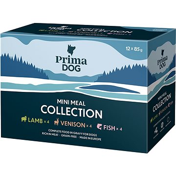 

PrimaDog Mini Meal filety s jehněčím, rybou a zvěřinou ve šťávě 12 × 85 g