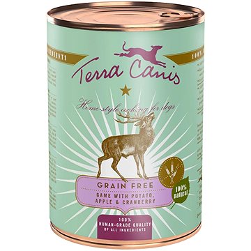 

Terra Canis Grain Free Konzerva Zvěřina s bramborem, jablkem a brusinkami 400 g