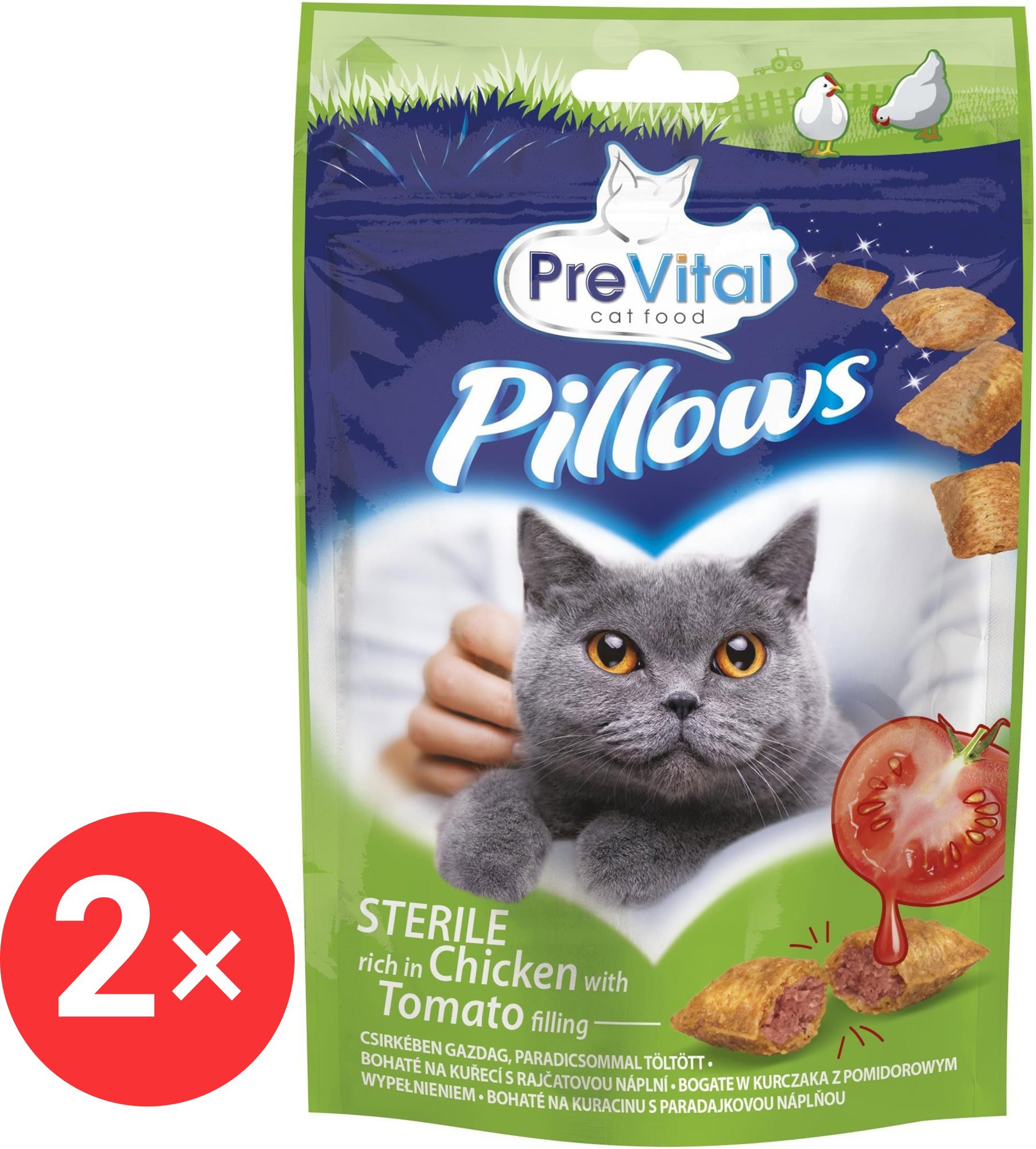 

PreVital Pillows Polštářky pro sterilizované kočky s kuřecím a tomatem 2 × 60 g