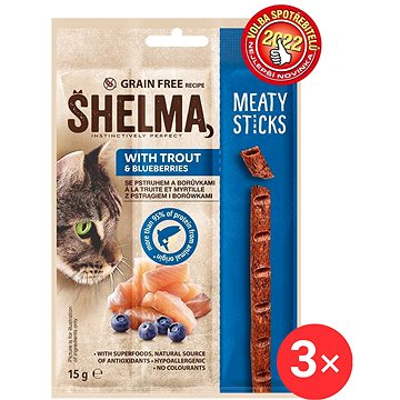 

Shelma bezobilné masové tyčinky s pstruhem a borůvkami 3 × 15 g
