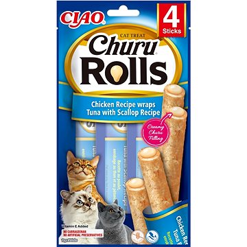 

Ciao Churu Cat Rolls Kuřecí trubičky s krémem z tuňáka a hřebenatky 4 × 10 g