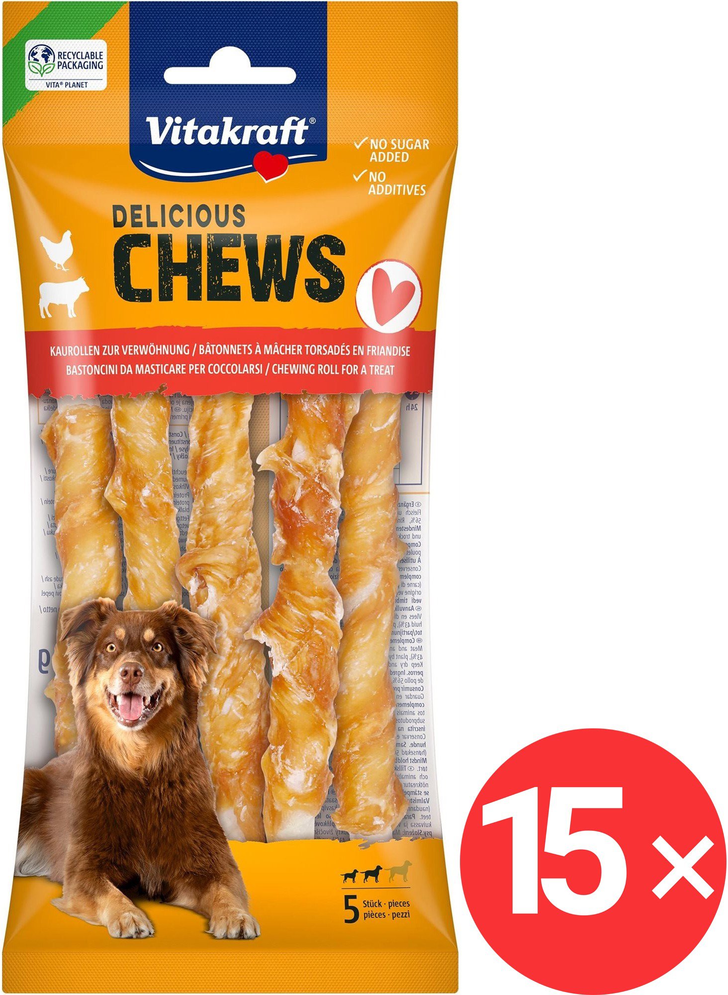 

Vitakraft CHEWS delicious, žvýkací rolls, kuřecí M 15 × 5 ks
