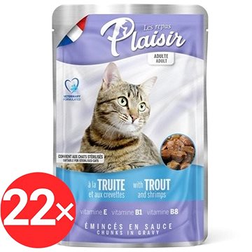 Plaisir Cat kapsička pstruh + krevety 22 × 100 g - Kapsička pro kočky