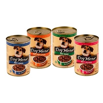 

Dog Menue mix balení 4 příchutě – hovězí, drůbeží, játra, kuřecí 20 × 415 g