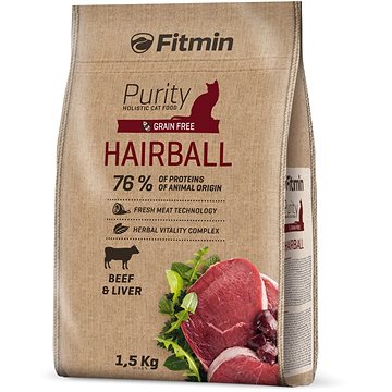 

Fitmin Purity Cat Hairball s čerstvým hovězím pro dlouhosrsté kočky 1,5 kg