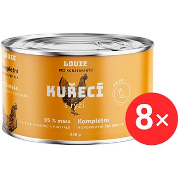 

LOUIE Kompletní monoproteinové krmivo kuřecí (95%) s rýží (5%) 8 × 200 g