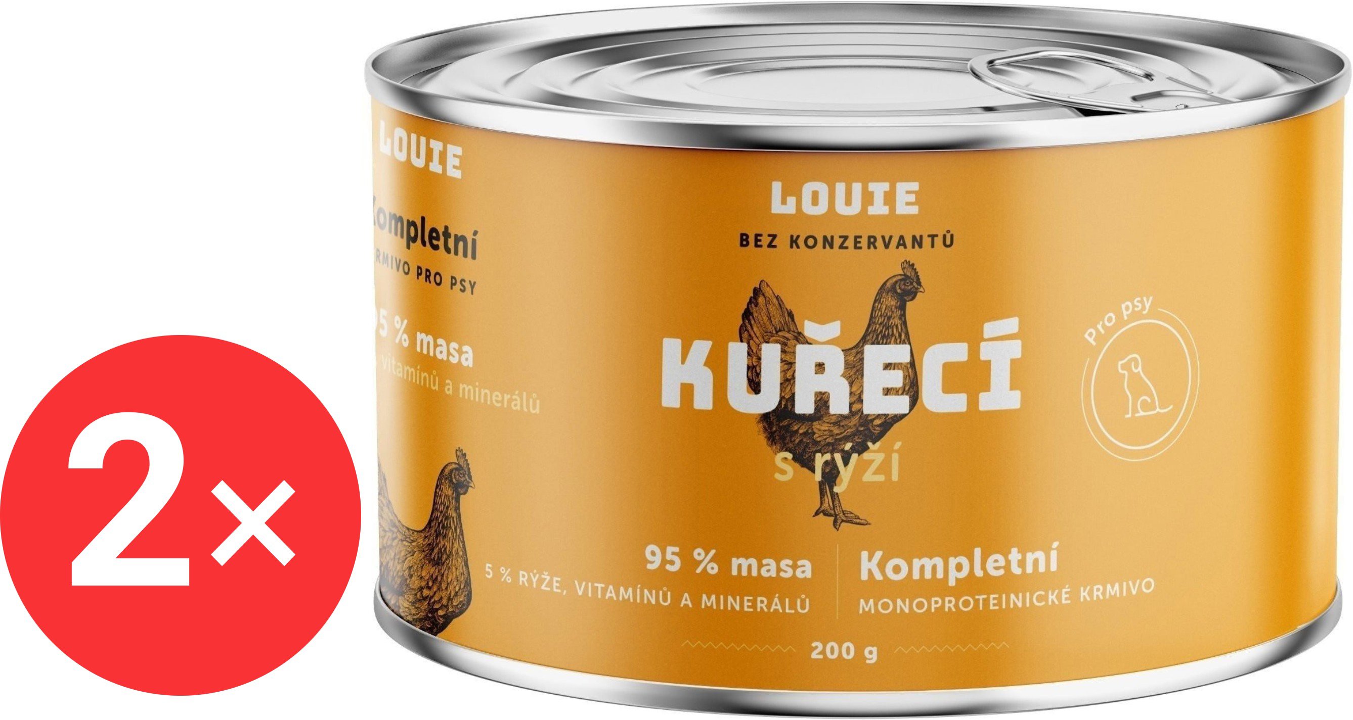 

LOUIE Kompletní monoproteinové krmivo kuřecí (95%) s rýží (5%) 2 × 200 g