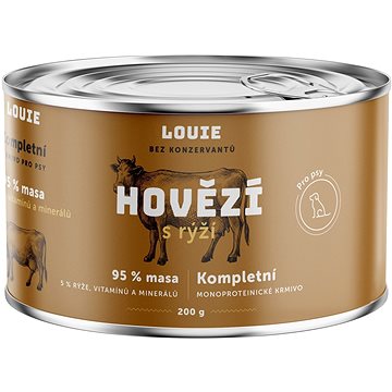 

LOUIE Kompletní monoproteinové krmivo hovězí (95%) s rýží (5%) 200 g