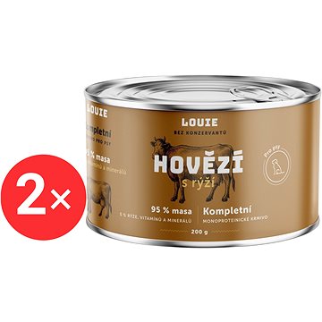 

LOUIE Kompletní monoproteinové krmivo hovězí (95%) s rýží (5%) 2 × 200 g
